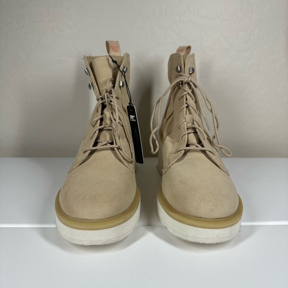 Sorel Hi-Line Waterproof Lace-Up Leather Suede Boots Chunky Heel Tan Sz 11 - Picture 5 of 14